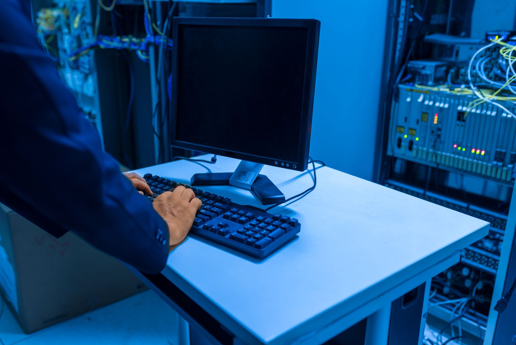 Technician working with server infrastructure